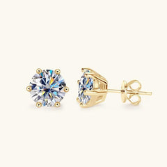 Gold Earrings 2ct Moissanite Plated 925 Silver Stud Luxury
