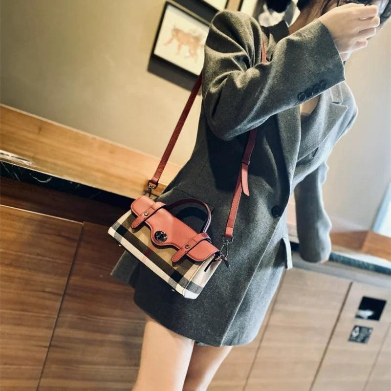 Leather Fashion Plaid Crossbody Bags for Women Luxury Shoulder Designer