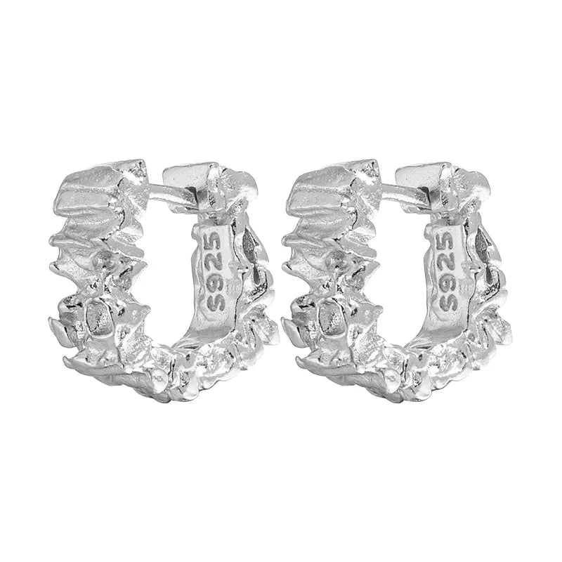 Hoop earrings S925 silver Hammered Embossed For Women Fine Jewelry