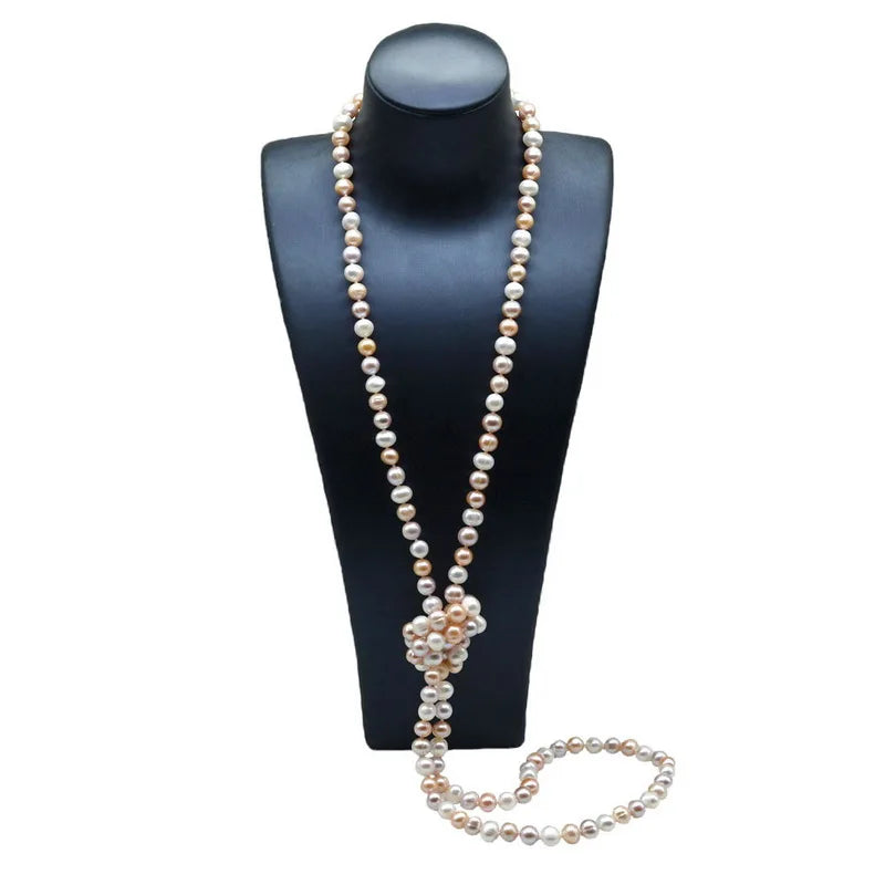 Pearl necklace Natural Freshwater White Long Chain Women