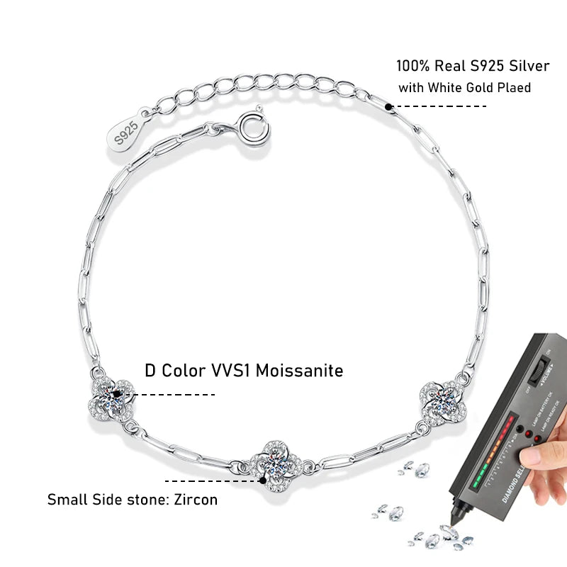 Clover Bracelet for Women White Gold Plated 925 Silver Jewelry