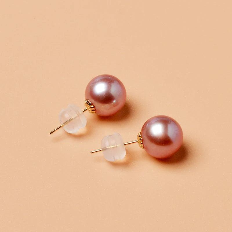 Pearl Earrings Natural Freshwater Stud 18K Gold Pure Simple Design
