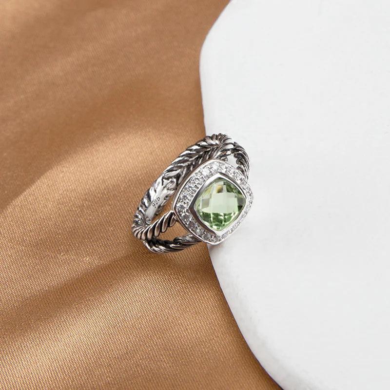 Moissanite rings Vintage Twisted Spiral Green Elegant Jewelry 