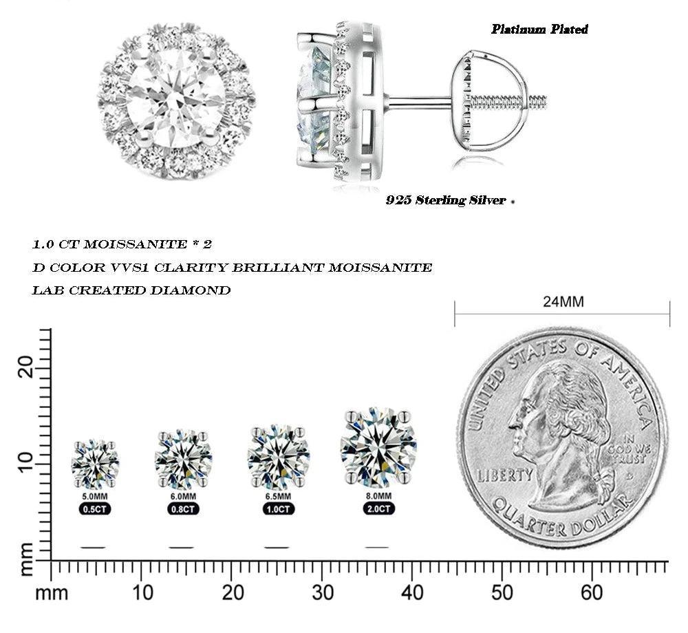 Stud Earrings 925 Sterling Silver Moissanite Earrings Fine Jewelry