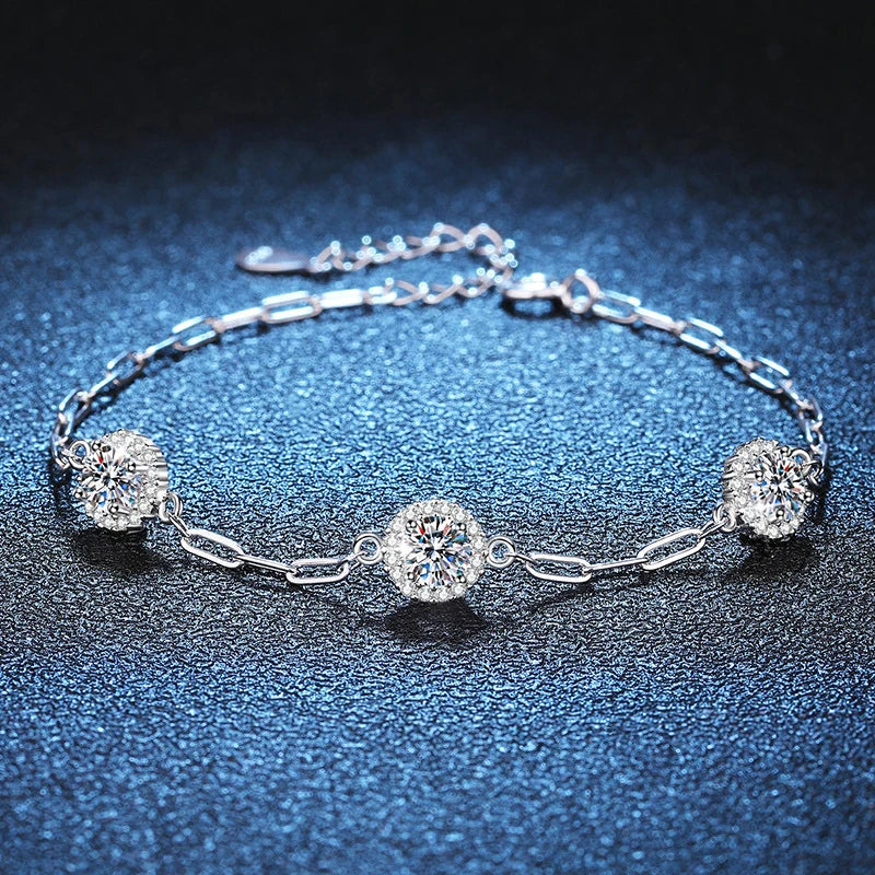 Diamond Bracelet Round 925 Silver with Gold Plated Fine Party Jewelry