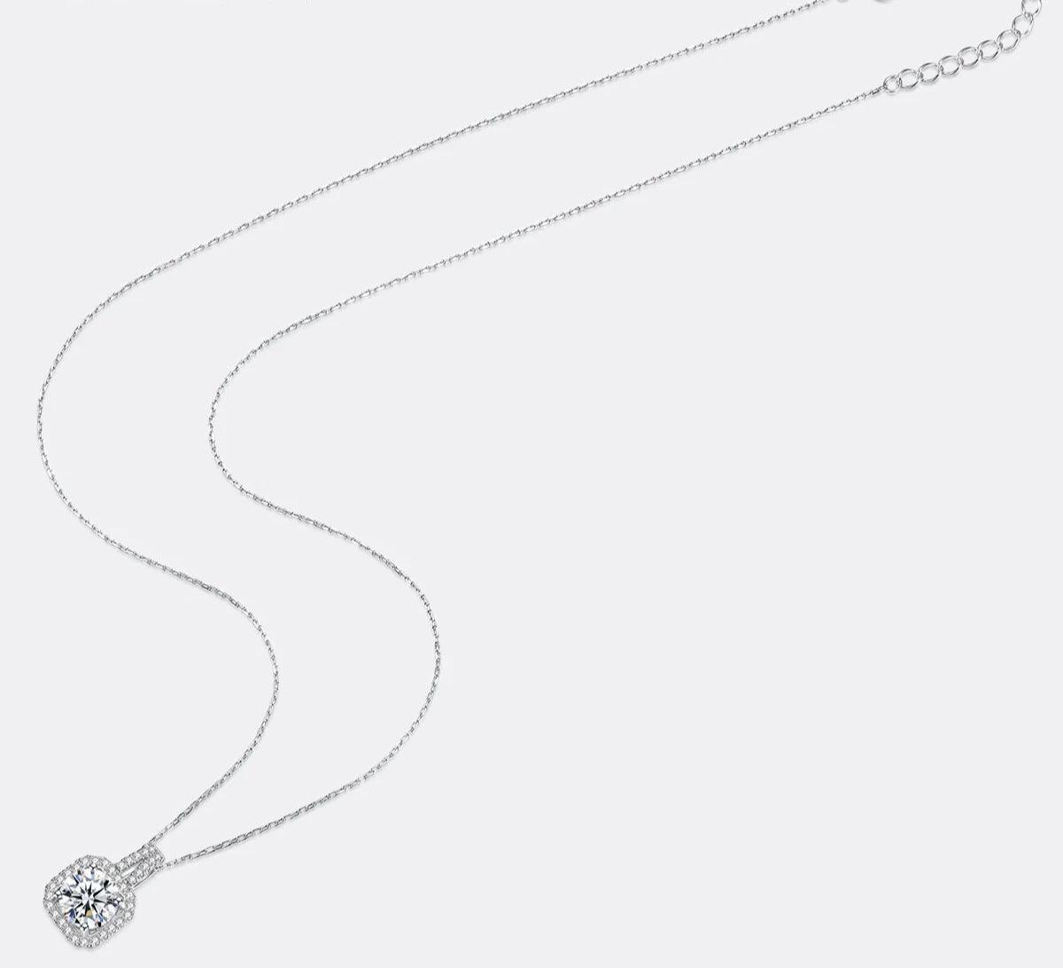 Moissanite Necklace With Pave Link Chain Squre Pendants Luxury Jewellery