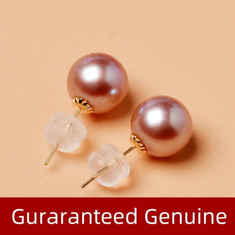 Pearl Earrings Natural Freshwater Stud 18K Gold Pure Simple Design
