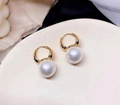 Sterling Silver Golden Pearl Earrings Round Fashion Simple Jewelry