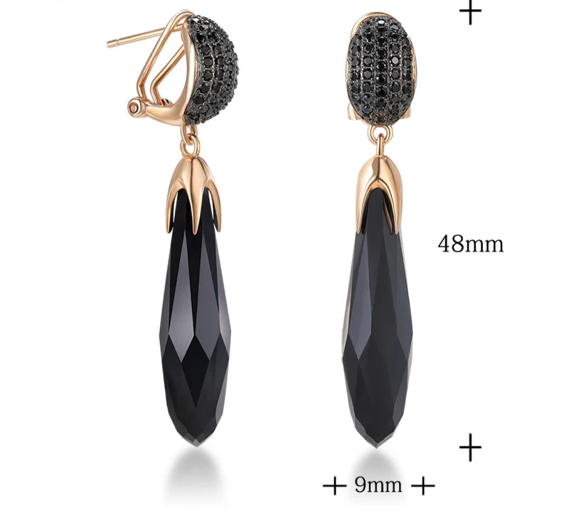 August Birthstone Black Stone Retro Hanging Earrings Jewelry