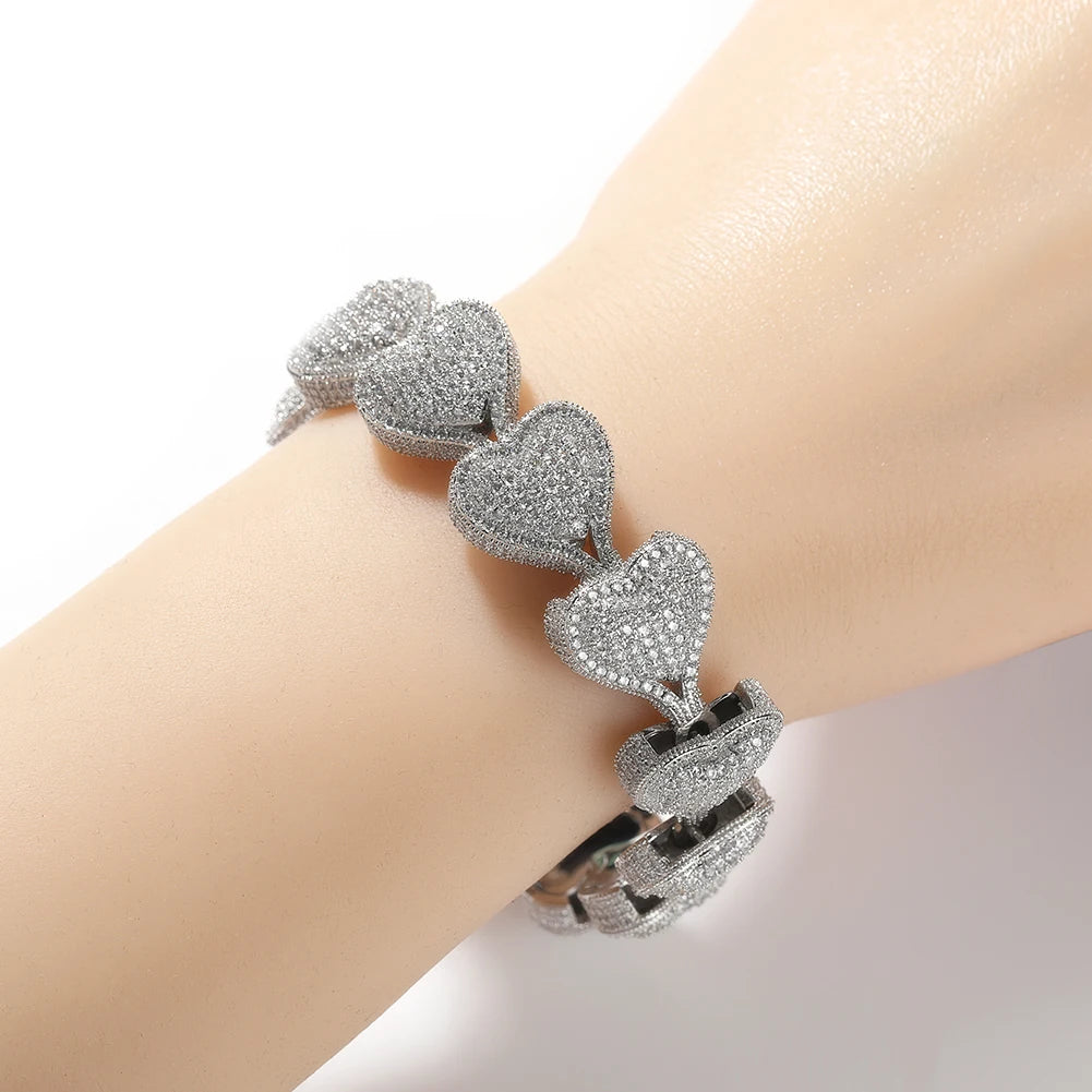 Personalized Heart Bracelet 17mm Paved With Stones For Women Jewelry