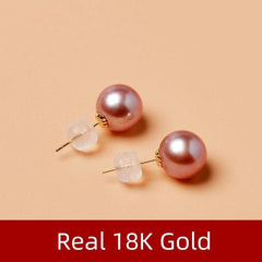 Pearl Earrings Natural Freshwater Stud 18K Gold Pure Simple Design
