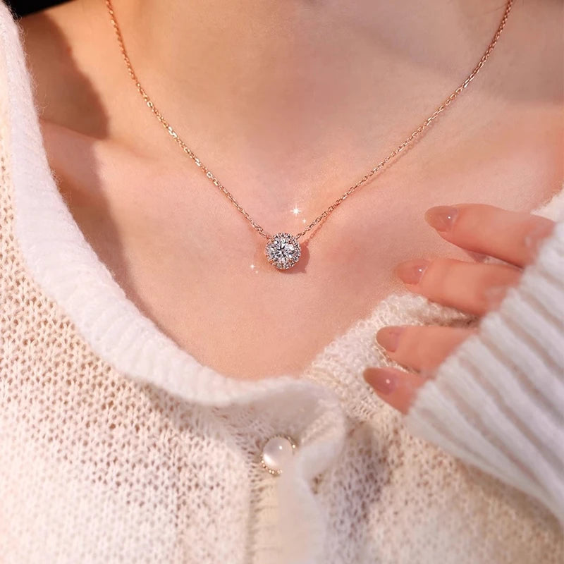 Moissanite Luxury Sparkling Diamond Necklaces Pendant Jewelry