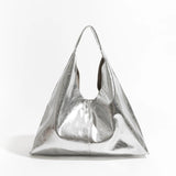 Large Silver Brand Hobo Bag for Women Luxury Designer Leather Trigle Purse Casual Solid