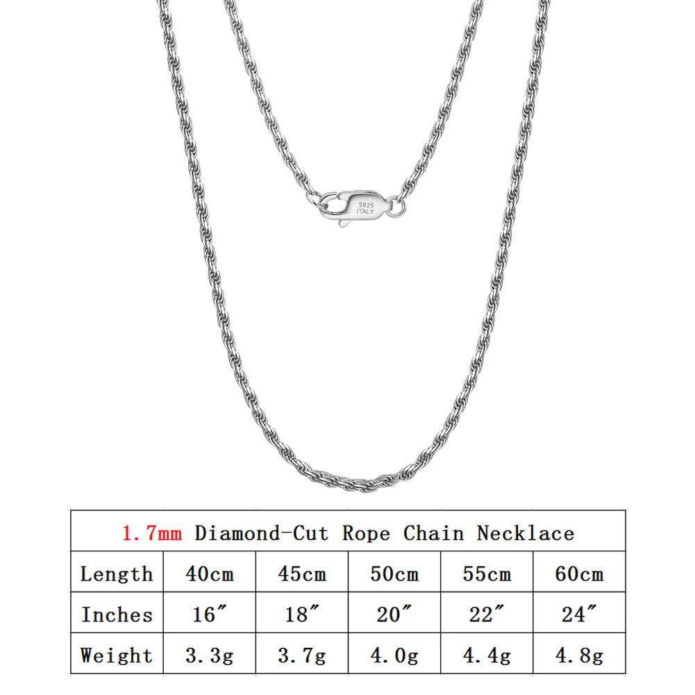 Silver necklace Genuine Italian Rope Chain
