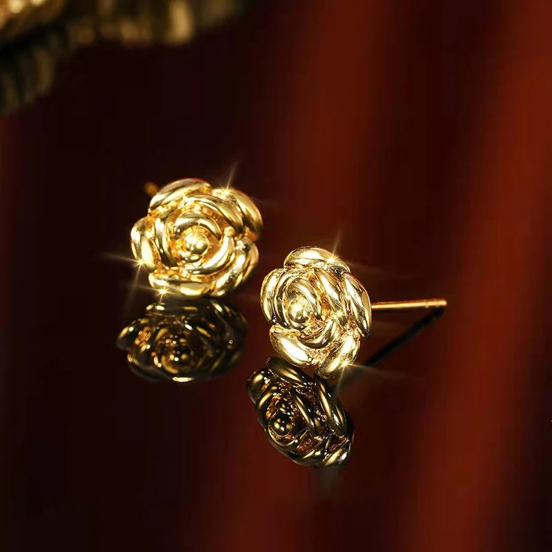 Gold Earrings Rose Stud Pure AU750 for Women Fine Jewelry