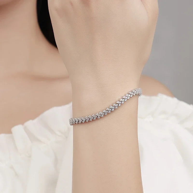 Tennis Bracelet with Solid Diamonds High Quality Gold Plated Jewelry