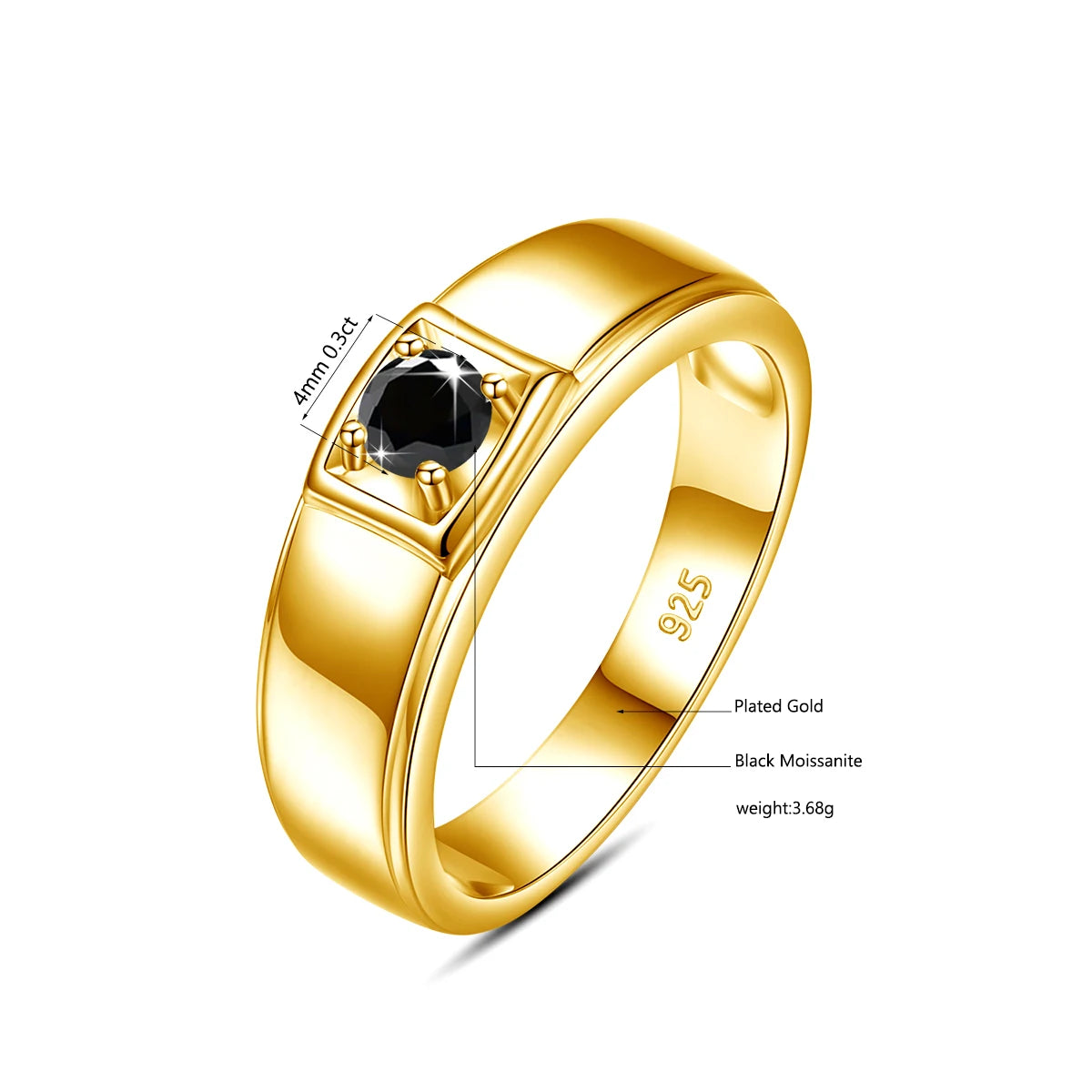 Gold rings Natural Black Moissanite With Signet