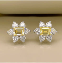 Diamond Earrings Yellow Sunflower Emerald Crystal Luxury