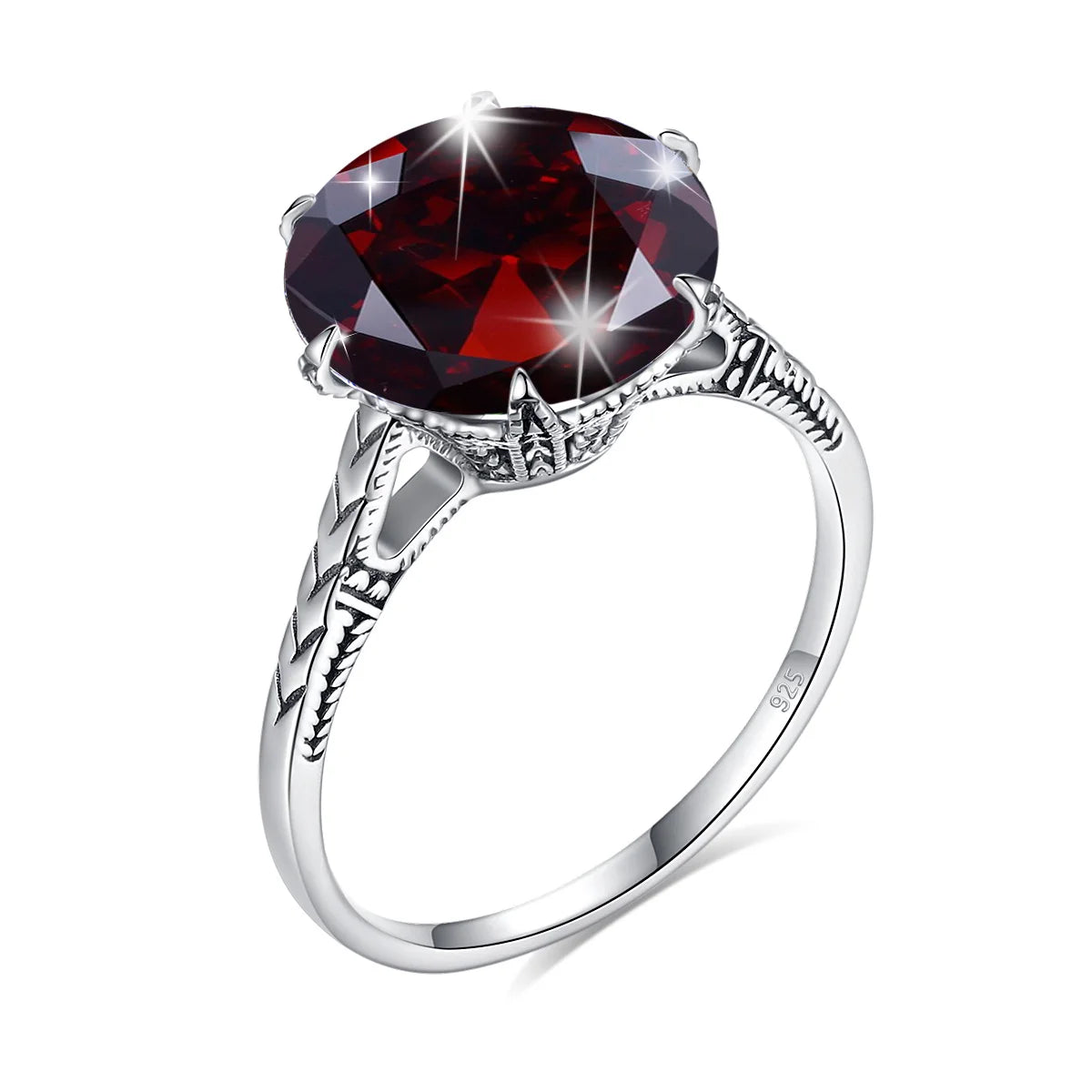 January Birthstone Dark Red Garnet Rings 925 Sterling Silver Jewelry