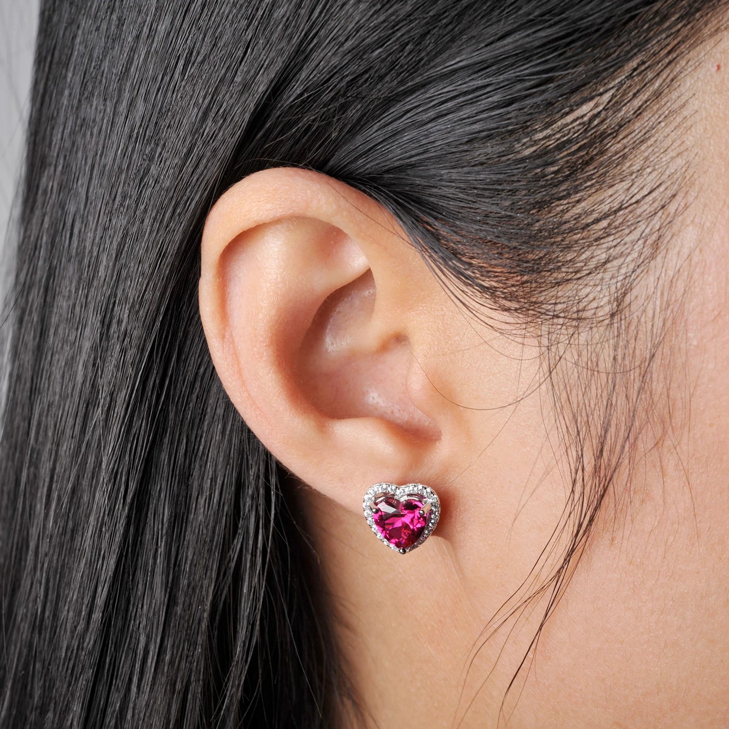 June Birthstone Heart Shape Created Ruby Stud Earrings Daily Jewelry