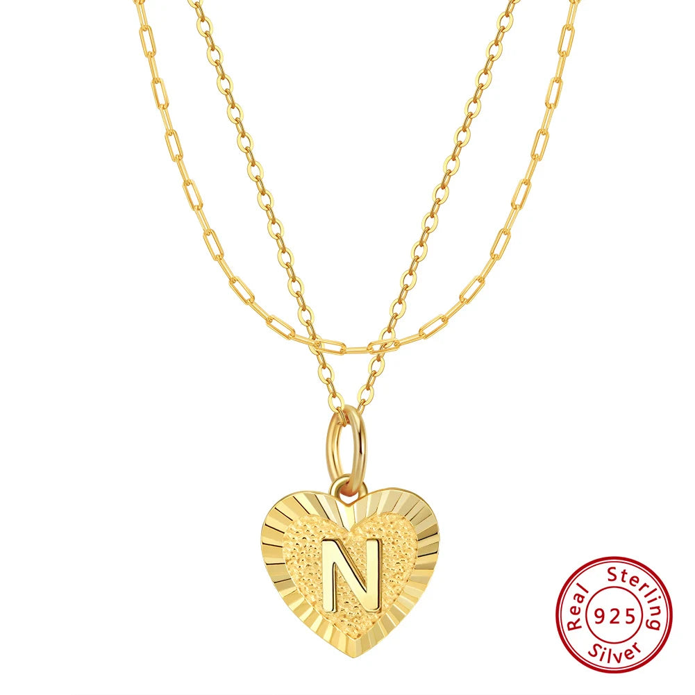 Name necklace 925 Silver Layered Initial Heart 14K Gold Letter Jewelry