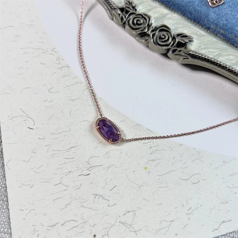 February Birthstone Crystal Gemstone Pendant Necklace Fashion Jewelry