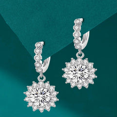 Hoop Earrings with Round Sunflower D Color Diamond Drop Silver 925