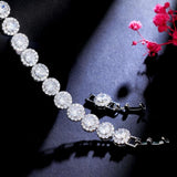 Luxury Link Chain Round Pave Bracelets Silver Color  Accessorie Jewelry