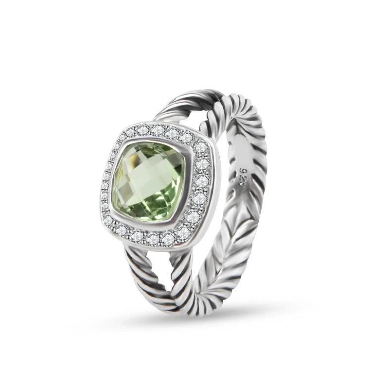 Moissanite rings Vintage Twisted Spiral Green Elegant Jewelry