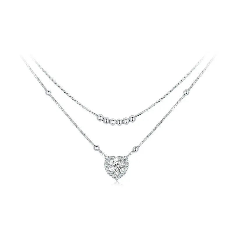 Diamond necklace Halo Heart Pendant Double-layer for Women