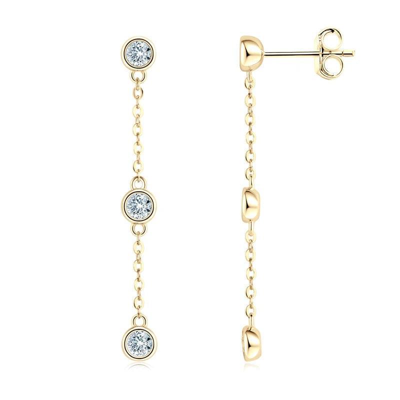 Moissanite Earrings Chain Drop 925 Silver Real Bezel Round Long
