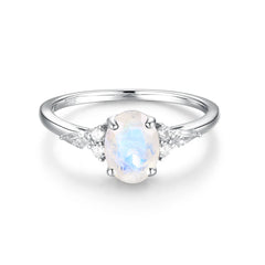 March Birthstone Moonstone Gemstone Ring Pure Silver Luxury Jewelry