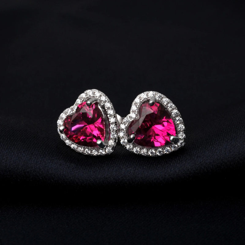 June Birthstone Heart Shape Created Ruby Stud Earrings Daily Jewelry