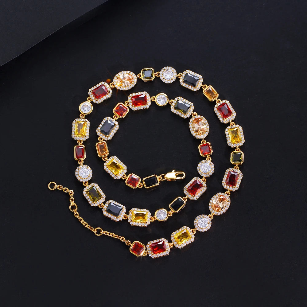 June Birthstone Vibrant Multi Color Chain Necklace Daily Jewelry