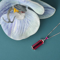 January Birthstone Created Ruby Emerald Pendant Necklace for Women