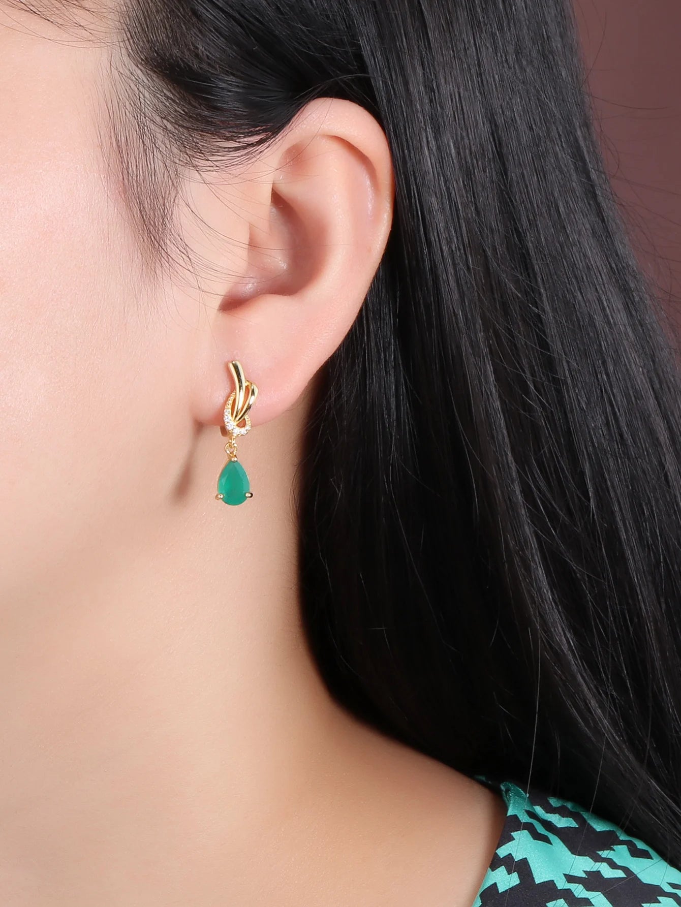 May Birthstone Simple Natural Green Earrings Women's Fine Jewelry