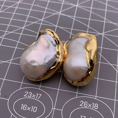 Pearl earrings Natural White Keshi Gold Plated Stud