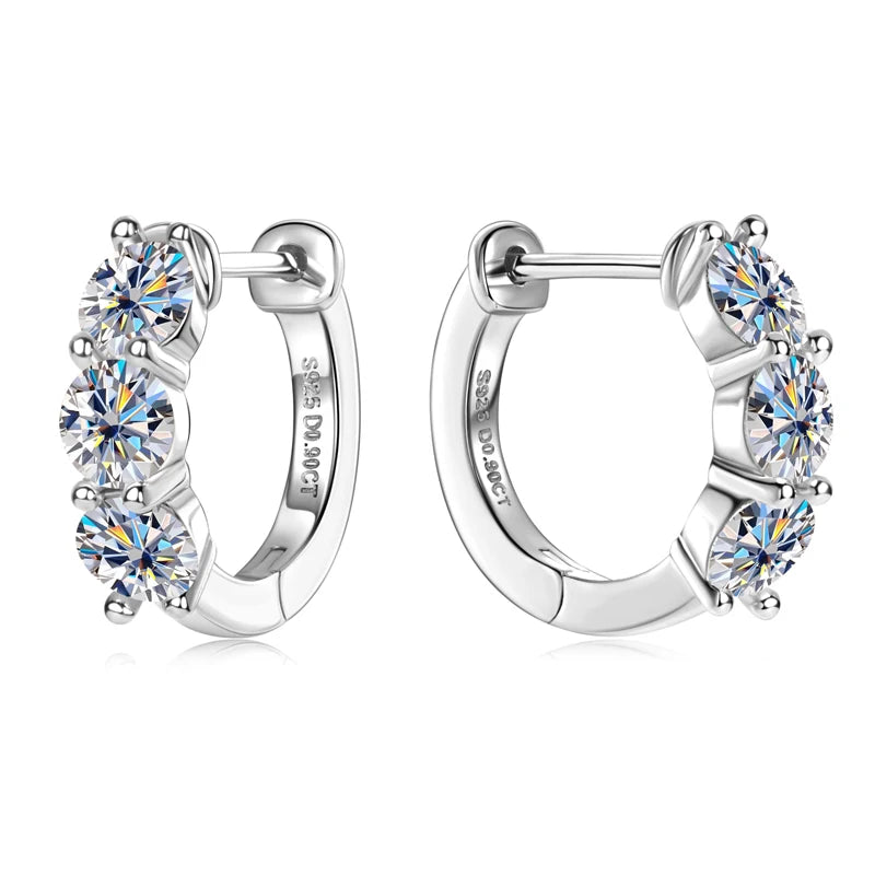 Hoop Earrings Three Stone 925 Silver 4mm Round Jewelry for Women