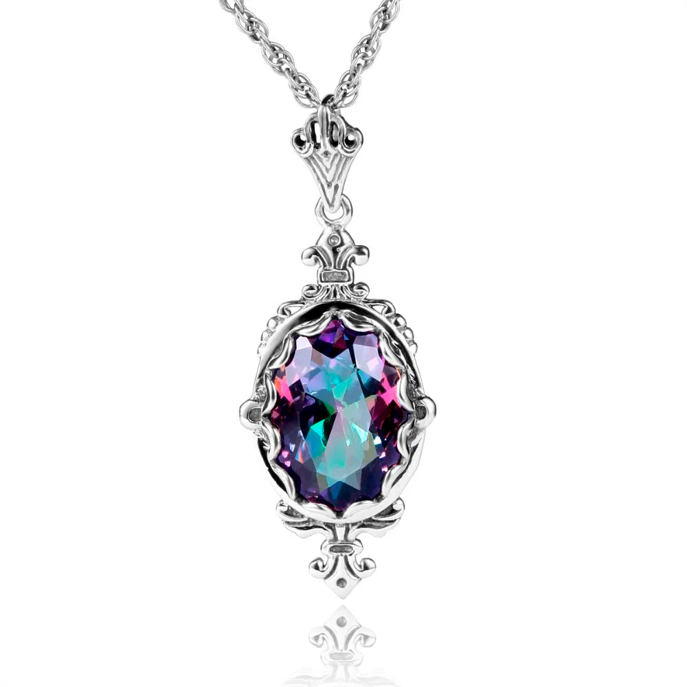 October Birthstone Solid Necklace Pendant Stone Vintage Jewelry