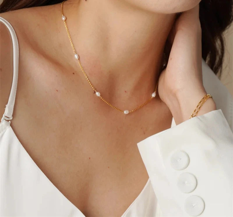 Gold Necklace Natural Pearl Choker Filled Pendants  Jewelry