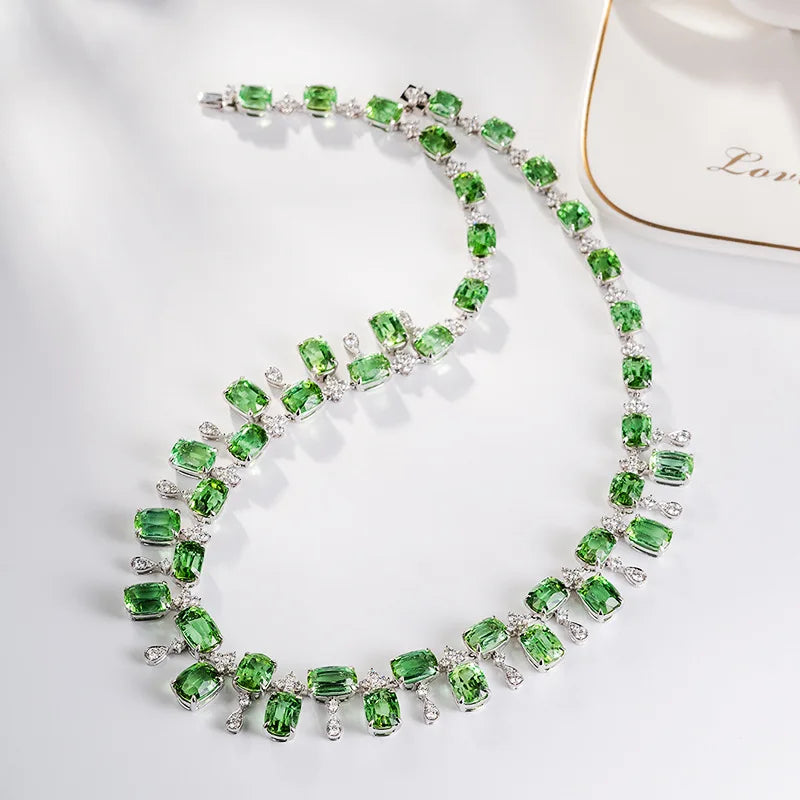 December Birthstone Green Choker Necklace Silver Chain Design Jewelry