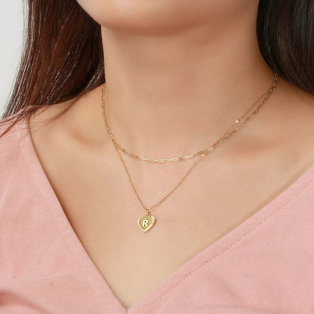 Name necklace 925 Silver Layered Initial Heart 14K Gold Letter Jewelry