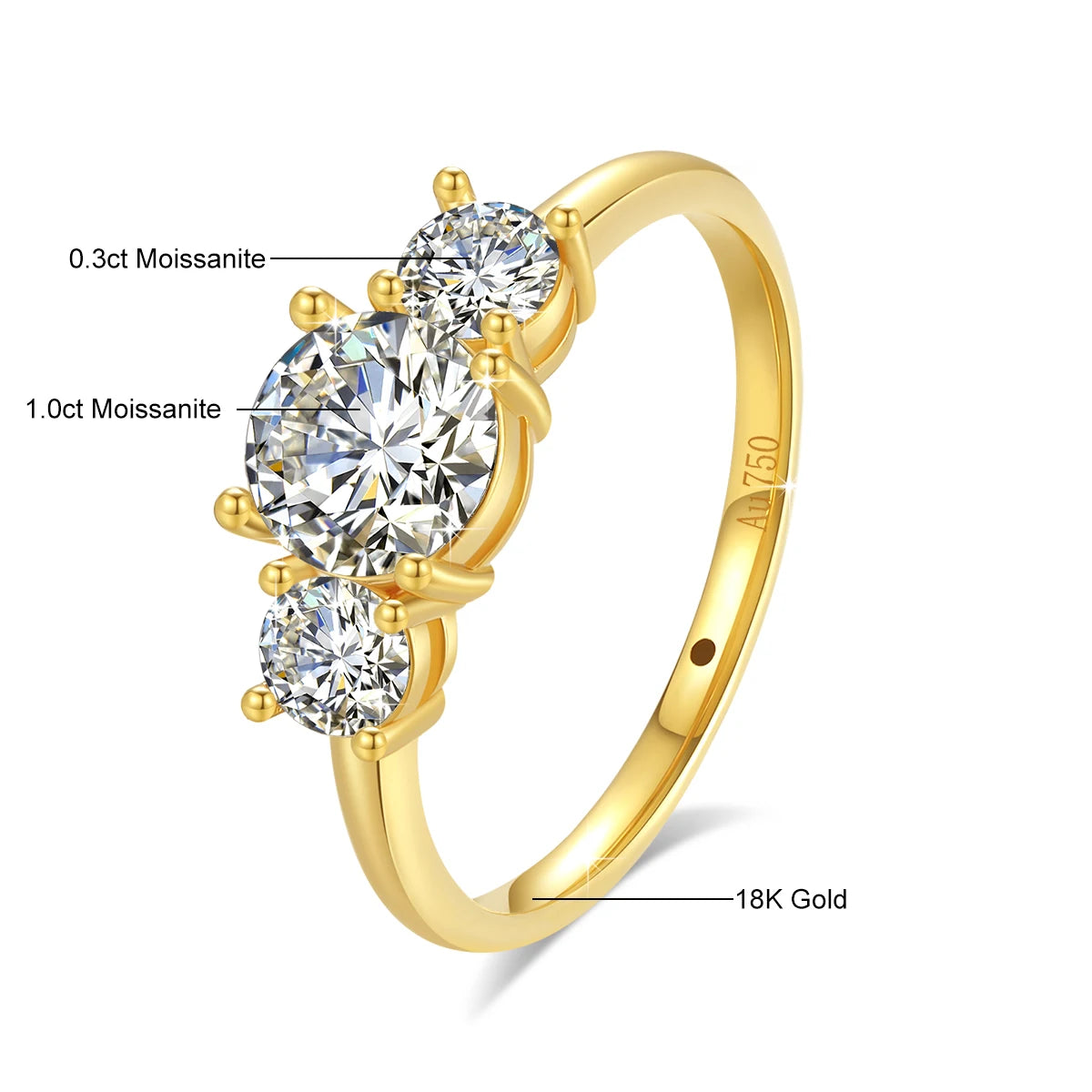 Gold Rings With 18k For Women 3 Stone Initial Luxury Jewelry