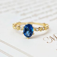 September Birthstone Natural Gemstone Ring Blue 925 Silver Gold Plated