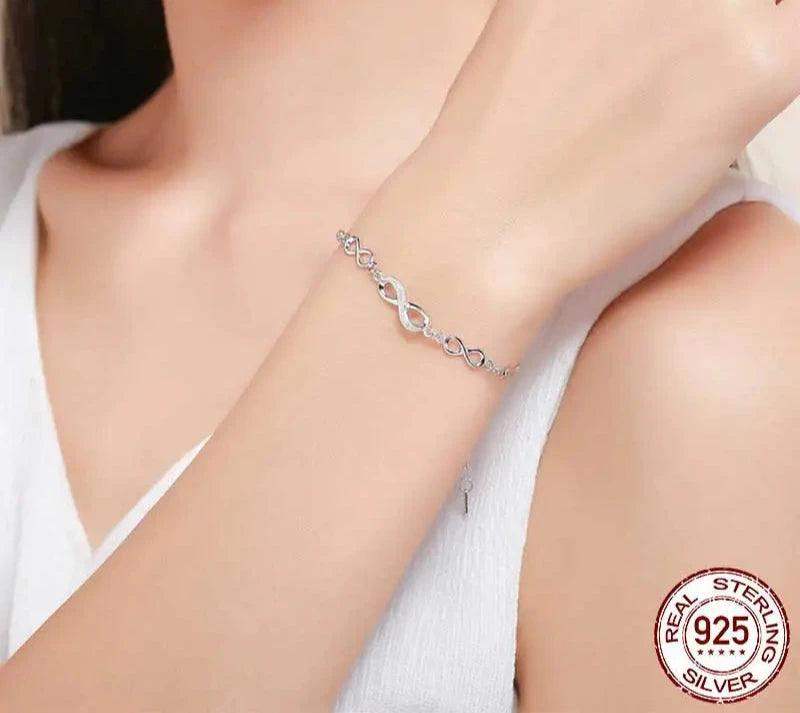 Sterling Silver 925 Love Chain Link Zircon Bracelet Luxury Jewelry