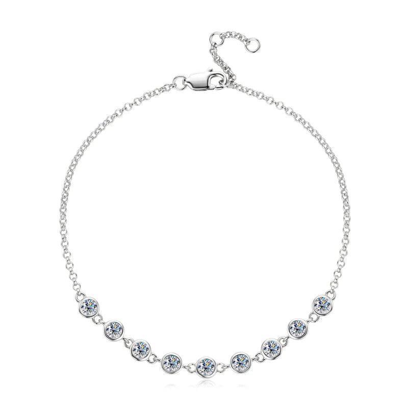 Charms Round Full Moissanite Diamond Bracelet 925 Sterling Silver - MILALAN 