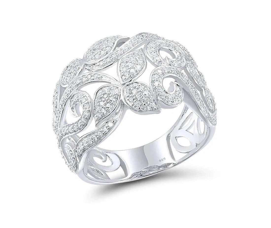 Diamond Ring 925 Silver Jewelry White Flower Elegant 