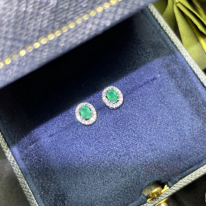 May Birthstone Natural Emerald Stud Earrings Luxury Style