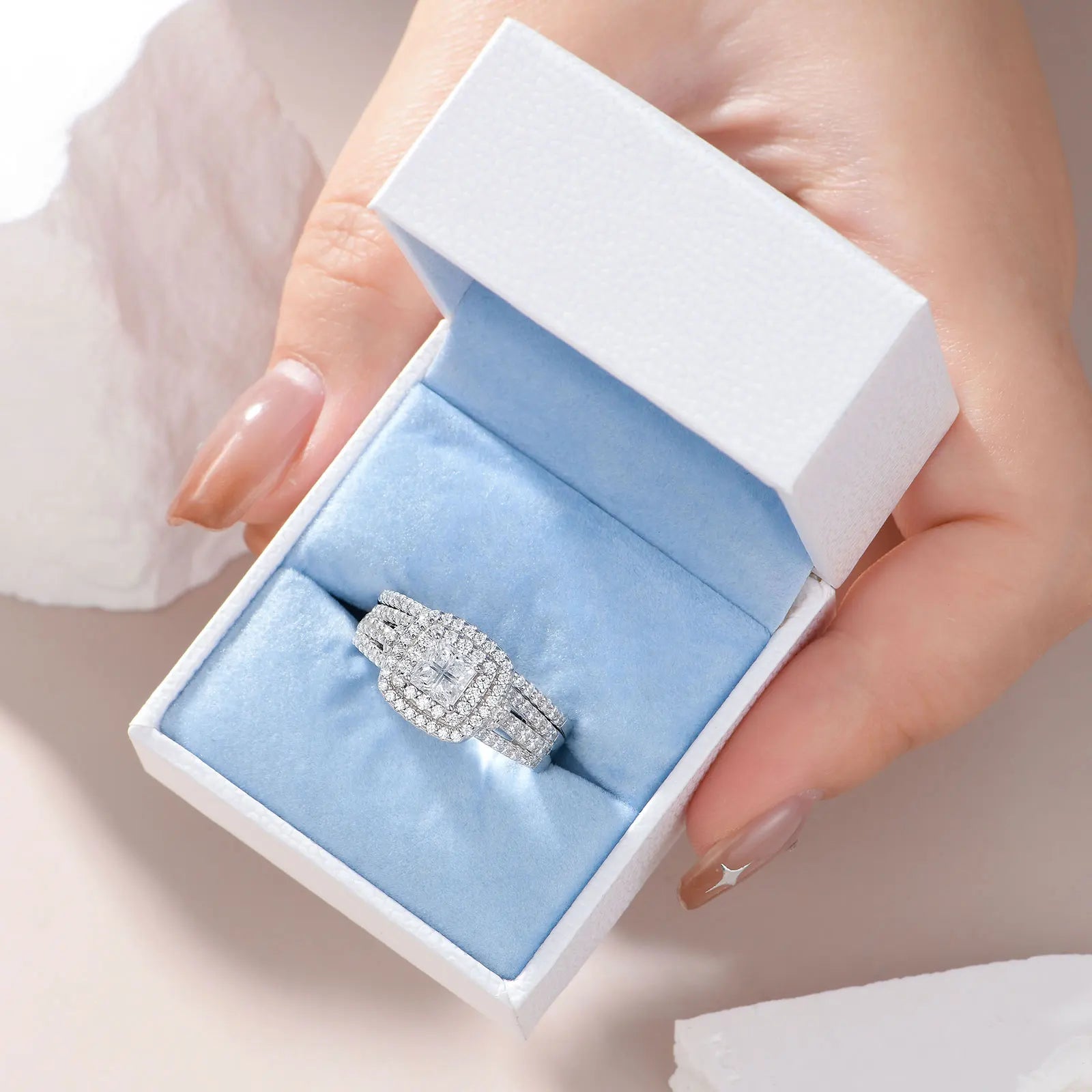 Diamond ring 925 Silver Halo for Women Elegant Jewelry