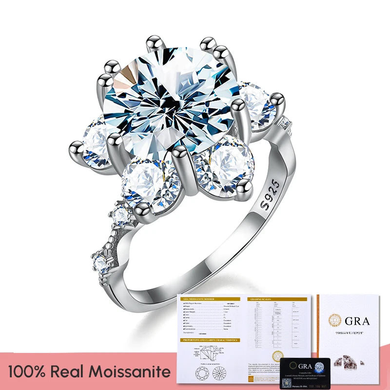 Diamond Ring 5CT Classical Sunflower 925 Silver Luxury Fine Jewelry